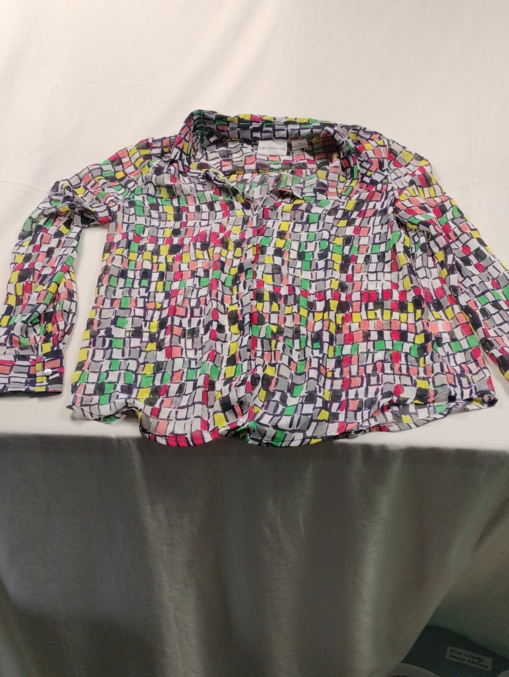 Liz Claiborne Petite Multicolor Grid Button-Up Shirt Size PM